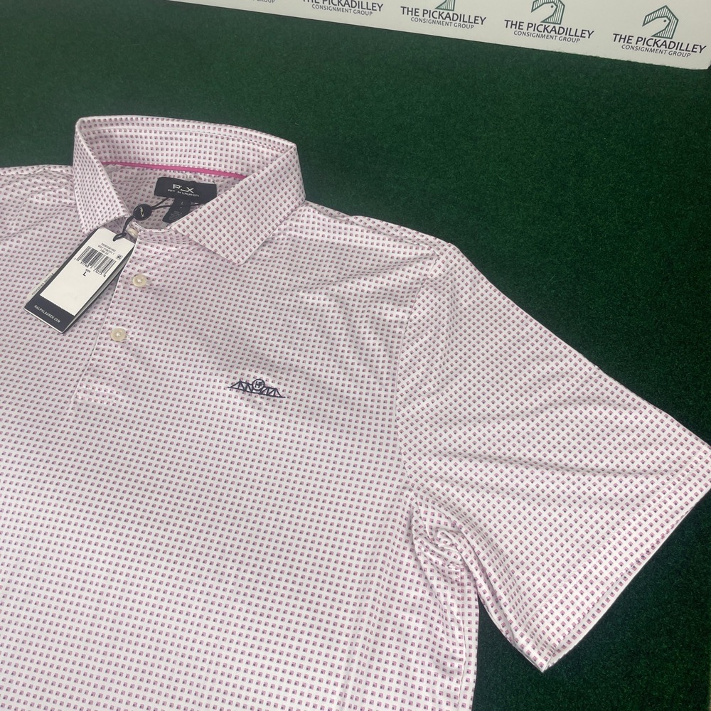 RLX Ralph Lauren Golf Polo Shirt Men's L Pink White Micro Geometric Wicking‎